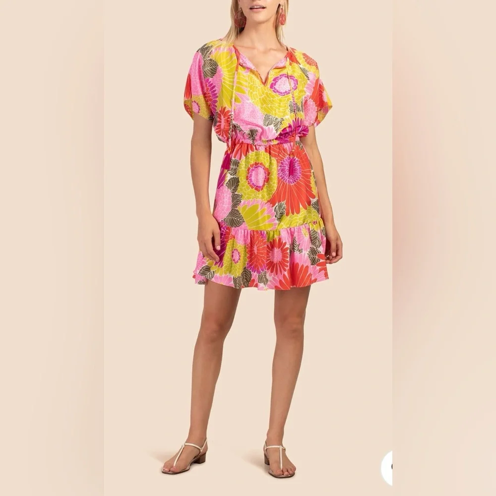 Trina Turk Pink Orange Yellow Floral Mini Dress - Picture 2 of 12